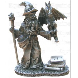Figurina mago in peltro – Mago con bambino drago