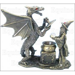 Figurina mago in peltro – Mago e drago davanti ad un calderone