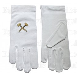 Gants maçonniques coton brodés – Maillets croisés – Vénérable Maître – Taille S